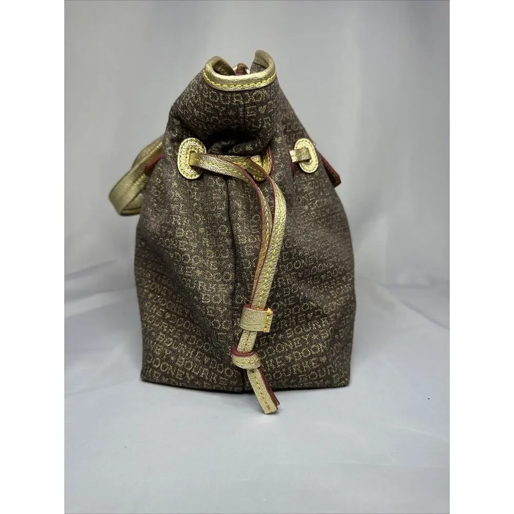 Brown And Gold Dooney and Bourke Small Print chiara tote Handbag Purse - Picture 3 of 11